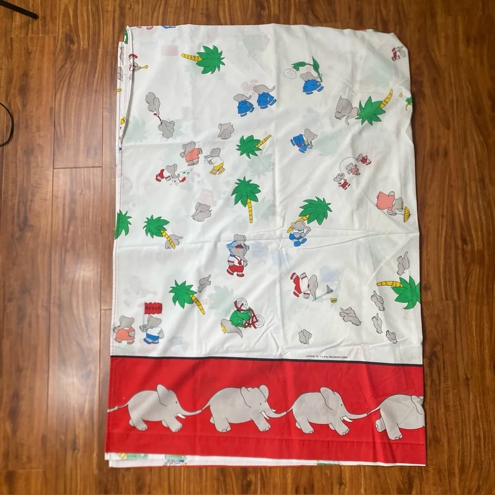 Vintage Kids Boys Girls Babar Elephant Graphic Cotton Mix Sheet Twin Size Retro